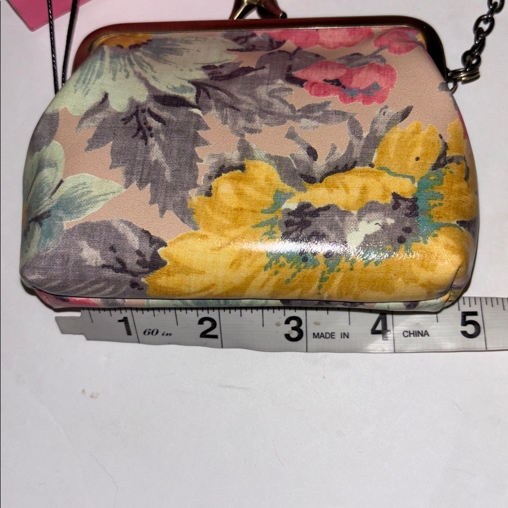 PATRICIA NASH MULTICOLOR FLORAL FRAME POUCH WITH KEY RINGS GENUINE LEATHER NEW - Picture 13 of 14